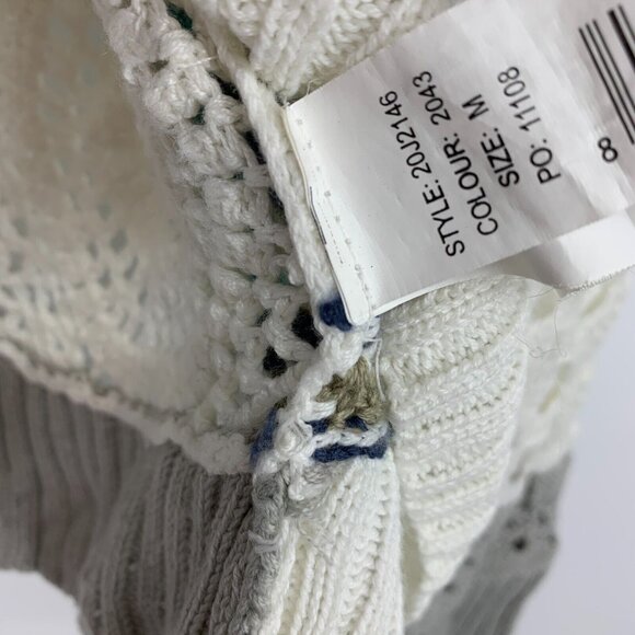 Desigual Cardigan Patchwork White Blue Acrylic Knit Zip Front - Picture 5 of 9